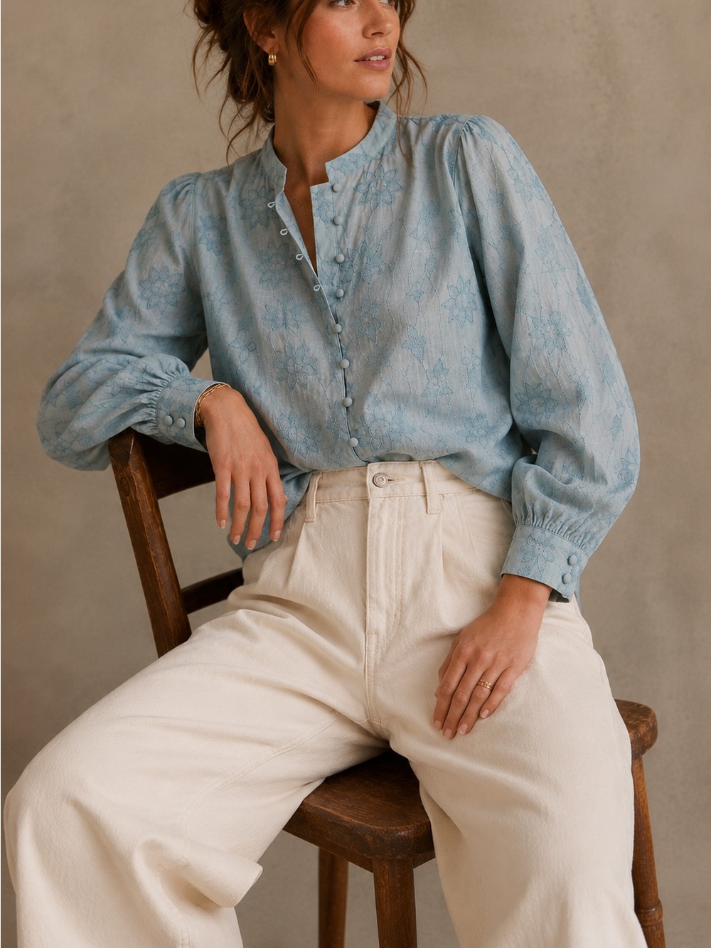 Anthropologie let me be blue fina embroidered blouse L